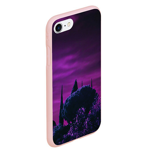 Чехол iPhone 7/8 матовый Ночное сияние в тёмном лесу - Фиолетовый / 3D-Светло-розовый – фото 2