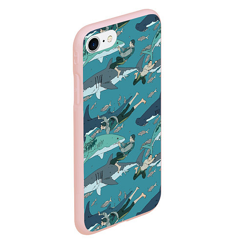 Чехол iPhone 7/8 матовый Ныряльщики и акулы - паттерн / 3D-Светло-розовый – фото 2