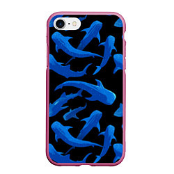 Чехол iPhone 7/8 матовый Стая акул - паттерн, цвет: 3D-малиновый