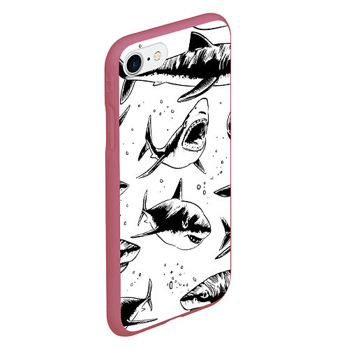 Чехол iPhone 7/8 матовый Кровожадные акулы - стая / 3D-Малиновый – фото 2