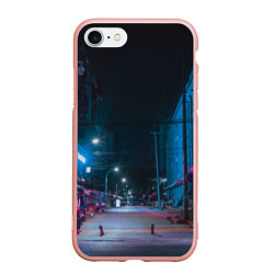 Чехол iPhone 7/8 матовый Неоновая пустая улица города - Синий