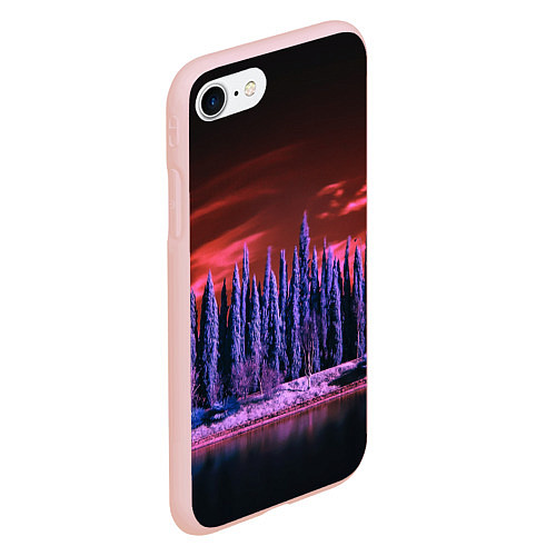 Чехол iPhone 7/8 матовый Абстрактный фиолетовый лес и тёмная река / 3D-Светло-розовый – фото 2