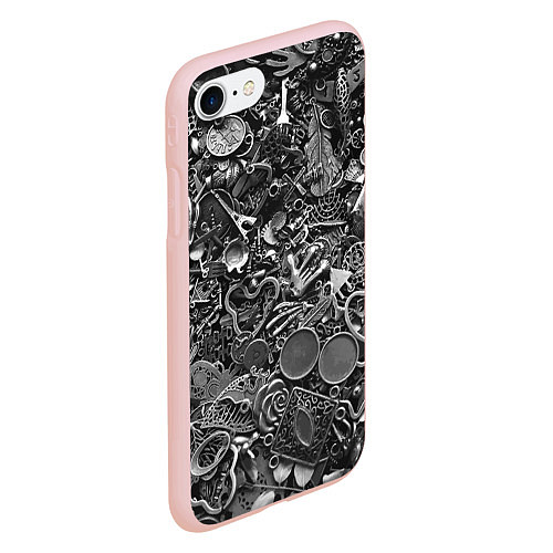 Чехол iPhone 7/8 матовый Металлические шильдики и брелоки - стимпанк / 3D-Светло-розовый – фото 2