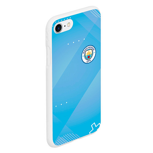 Чехол iPhone 7/8 матовый Manchester city Голубая абстракция / 3D-Белый – фото 2