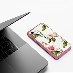 Чехол iPhone 7/8 матовый Цветы Нарисованные Магнолии, цвет: 3D-малиновый — фото 2