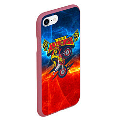 Чехол iPhone 7/8 матовый Extreme motocross: мотоциклист на фоне огня, цвет: 3D-малиновый — фото 2