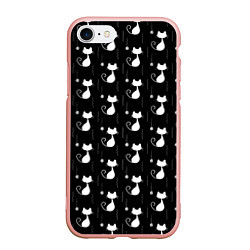 Чехол iPhone 7/8 матовый Чёрные Коты С Клубками Шерсти, цвет: 3D-светло-розовый