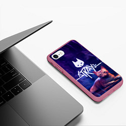 Чехол iPhone 7/8 матовый Stray кот - дымок - neon, цвет: 3D-малиновый — фото 2