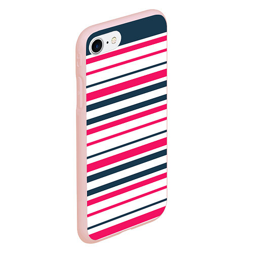 Чехол iPhone 7/8 матовый Красные и синие полосы на белом / 3D-Светло-розовый – фото 2