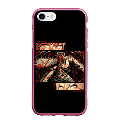 Чехол iPhone 7/8 матовый Взгляды Макимы и Пауэр - Человек бензопила, цвет: 3D-малиновый