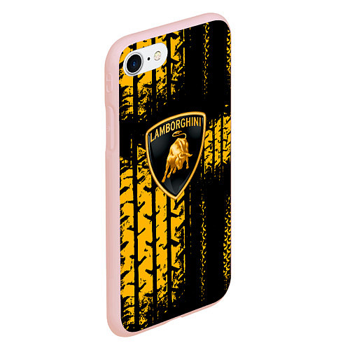 Чехол iPhone 7/8 матовый Lamborghini - жёлтые следы шин / 3D-Светло-розовый – фото 2