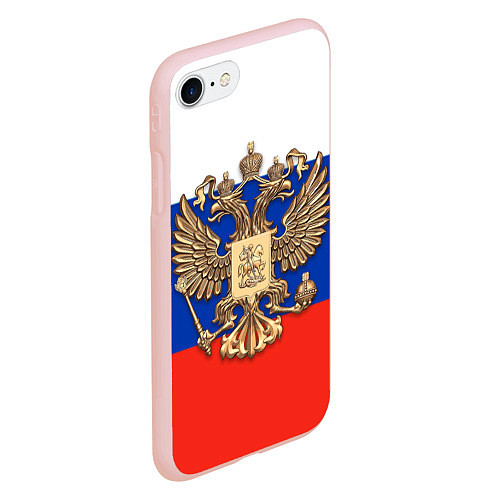 Чехол iPhone 7/8 матовый Герб России на фоне флага / 3D-Светло-розовый – фото 2