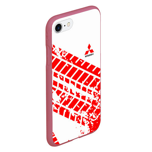 Чехол iPhone 7/8 матовый Mitsubishi - красный след шины / 3D-Малиновый – фото 2