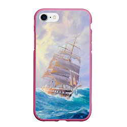 Чехол iPhone 7/8 матовый Фрегат в штормовом океане, цвет: 3D-малиновый