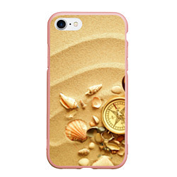 Чехол iPhone 7/8 матовый Композиция из ракушек и компаса на песке