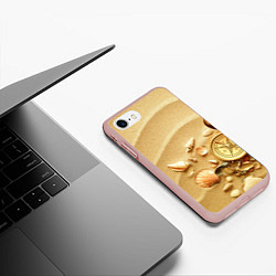 Чехол iPhone 7/8 матовый Композиция из ракушек и компаса на песке, цвет: 3D-светло-розовый — фото 2