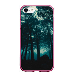 Чехол iPhone 7/8 матовый Тёмный лес на закате, цвет: 3D-малиновый