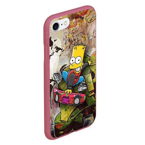 Чехол iPhone 7/8 матовый Скейтбордист Барт Симпсон на фоне граффити / 3D-Малиновый – фото 2