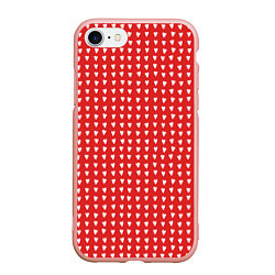 Чехол iPhone 7/8 матовый Красные сердечки паттерн, цвет: 3D-светло-розовый