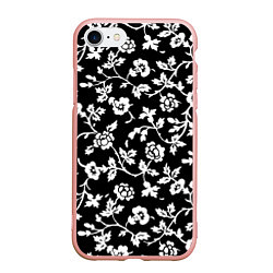 Чехол iPhone 7/8 матовый Белые цветы на чёрном фоне Белые цветы на чёрном ф, цвет: 3D-светло-розовый