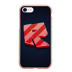 Чехол iPhone 7/8 матовый Roblox red - Роблокс полосатый логотип, цвет: 3D-светло-розовый