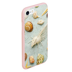 Чехол iPhone 7/8 матовый Океанские ракушки и морские звёзды на песке, цвет: 3D-светло-розовый — фото 2