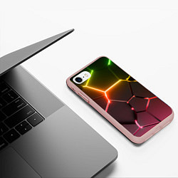 Чехол iPhone 7/8 матовый Неоновые радужные плиты, цвет: 3D-светло-розовый — фото 2