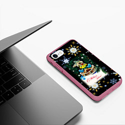 Чехол iPhone 7/8 матовый Новый Год Зайчик Кушает Печенье, цвет: 3D-малиновый — фото 2
