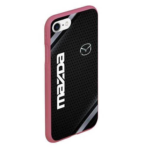 Чехол iPhone 7/8 матовый Mazda карбон / 3D-Малиновый – фото 2