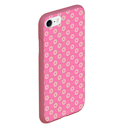 Чехол iPhone 7/8 матовый Белые цветочки на розовом фоне / 3D-Малиновый – фото 2