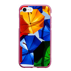 Чехол iPhone 7/8 матовый Разноцветные зонтики, цвет: 3D-малиновый