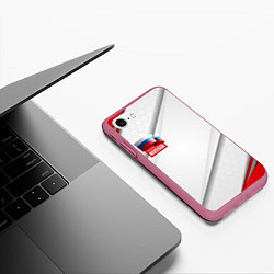 Чехол iPhone 7/8 матовый Red & white флаг России, цвет: 3D-малиновый — фото 2