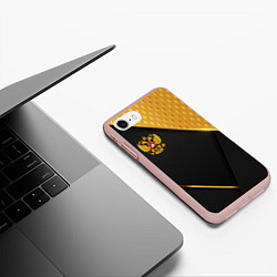 Чехол iPhone 7/8 матовый Герб России на черном фоне с золотыми вставками, цвет: 3D-светло-розовый — фото 2