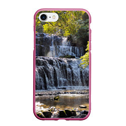 Чехол iPhone 7/8 матовый Водопад, солнечные лучи и лес