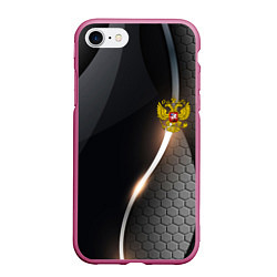 Чехол iPhone 7/8 матовый Герб РФ киберпанк, цвет: 3D-малиновый
