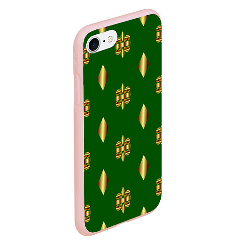Чехол iPhone 7/8 матовый Золото узоры на зеленом фоне / 3D-Светло-розовый – фото 2