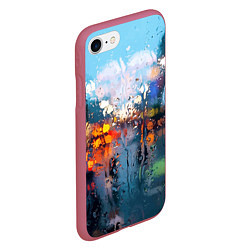 Чехол iPhone 7/8 матовый Город через дождевое стекло, цвет: 3D-малиновый — фото 2