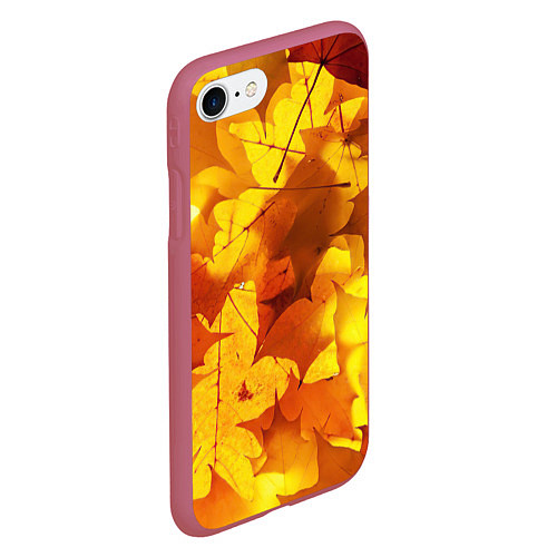 Чехол iPhone 7/8 матовый Осенние золотые листья / 3D-Малиновый – фото 2
