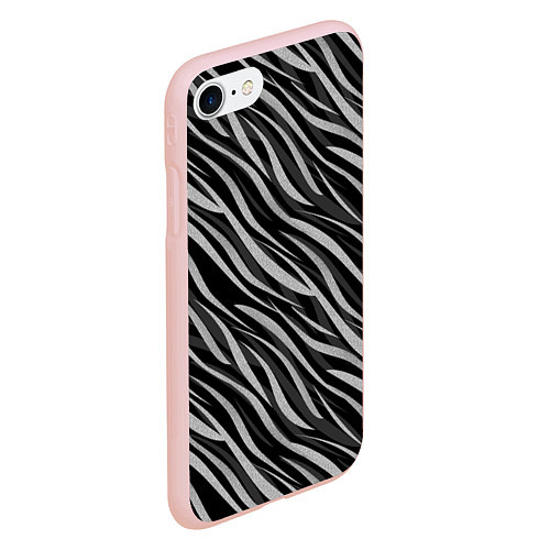 Чехол iPhone 7/8 матовый Полосатый черно-серый узор Зебра / 3D-Светло-розовый – фото 2