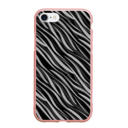 Чехол iPhone 7/8 матовый Полосатый черно-серый узор Зебра, цвет: 3D-светло-розовый