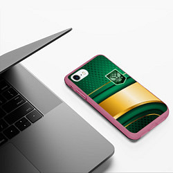 Чехол iPhone 7/8 матовый Герб России на зеленой абстракции, цвет: 3D-малиновый — фото 2