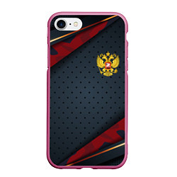 Чехол iPhone 7/8 матовый Герб России черно-красный камуфляж, цвет: 3D-малиновый