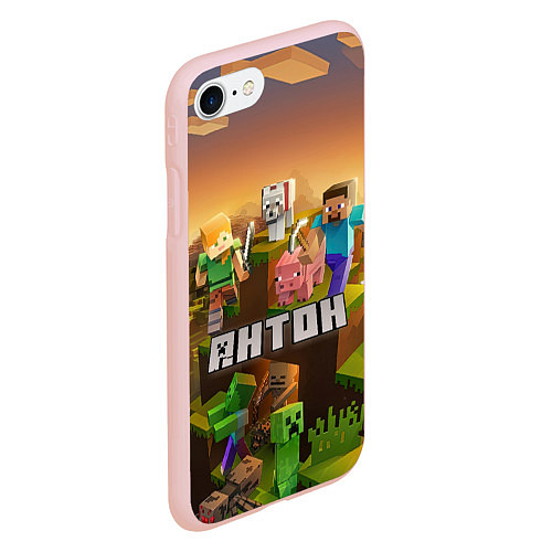 Чехол iPhone 7/8 матовый Антон Minecraft / 3D-Светло-розовый – фото 2