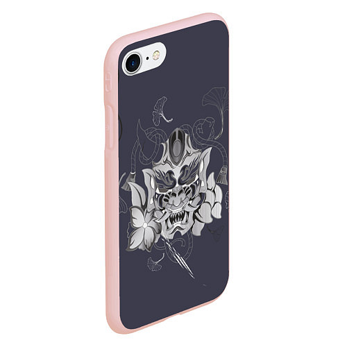 Чехол iPhone 7/8 матовый Маска самурая в цветах / 3D-Светло-розовый – фото 2