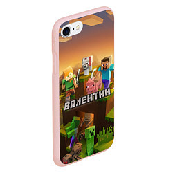 Чехол iPhone 7/8 матовый Валентин Minecraft, цвет: 3D-светло-розовый — фото 2