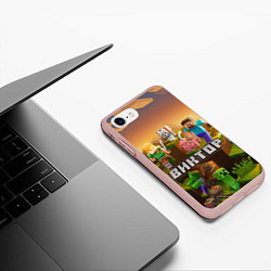 Чехол iPhone 7/8 матовый Виктор Minecraft, цвет: 3D-светло-розовый — фото 2