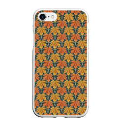 Чехол iPhone 7/8 матовый Осенние кленовые листья в золотой чешуей на бирюзо, цвет: 3D-белый