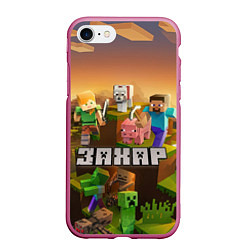 Чехол iPhone 7/8 матовый Захар Minecraft, цвет: 3D-малиновый