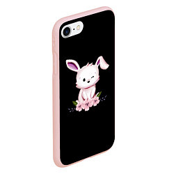 Чехол iPhone 7/8 матовый Крольчонок С Цветами На Чёрном Фоне, цвет: 3D-светло-розовый — фото 2