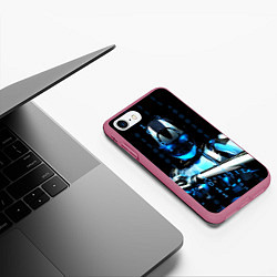 Чехол iPhone 7/8 матовый Киборг с бинарным кодом, цвет: 3D-малиновый — фото 2